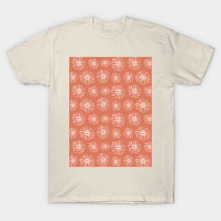 Terracotta Line Art Daisy Flowers Pattern T-Shirt